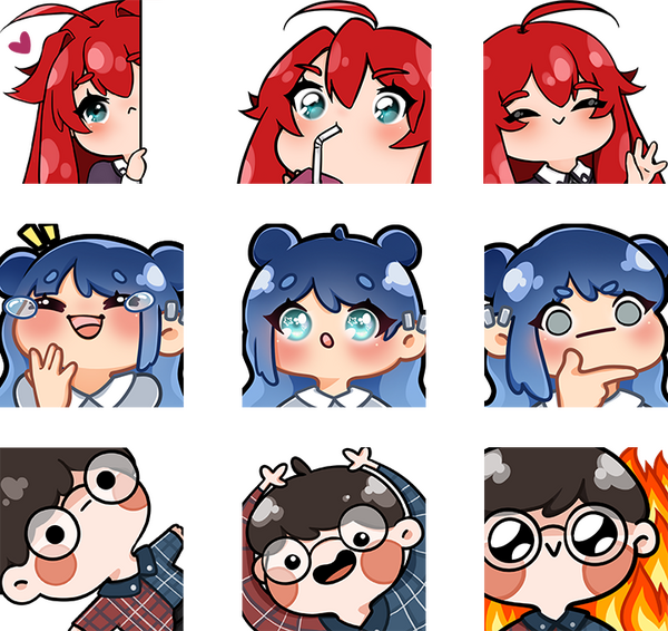 emote examples. top 2 rows: $30-50ea | bottom row: $20-40ea