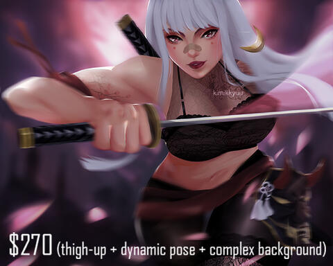 $270 (thigh-up + dynamic pose + complex background) sample